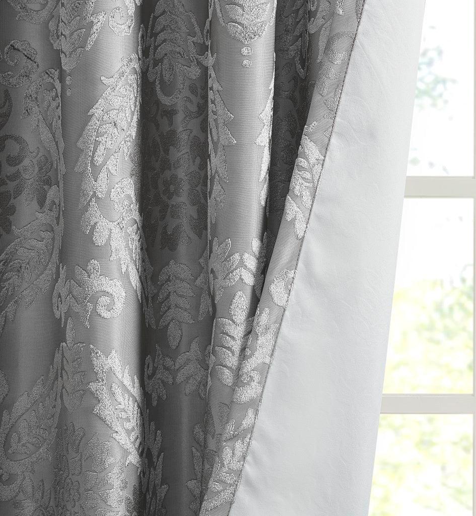 Olliix.com Curtains - Amelia 95 H Knitted Jacquard Paisley Total Blackout Grommet Top Curtain Panel Gray