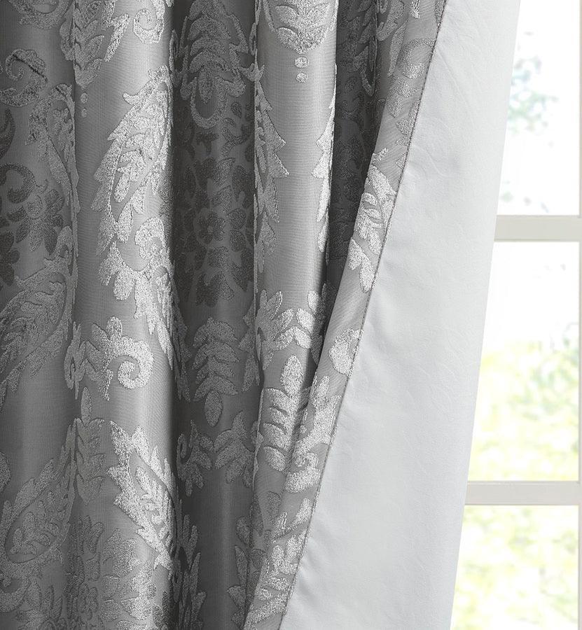 Olliix.com Curtains - Amelia Knitted Jacquard Paisley Total Blackout Grommet Top Curtain Panel Gray