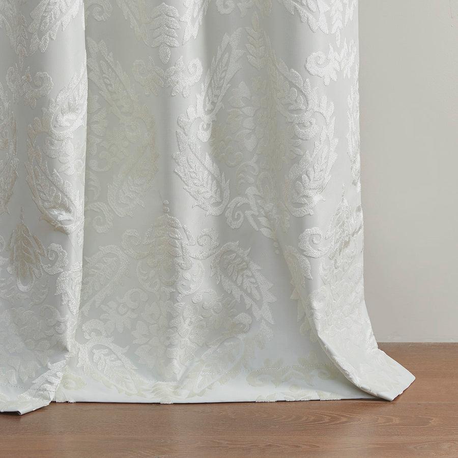 Olliix.com Curtains - Amelia Knitted Jacquard Paisley Total Blackout Grommet Top Curtain Panel White