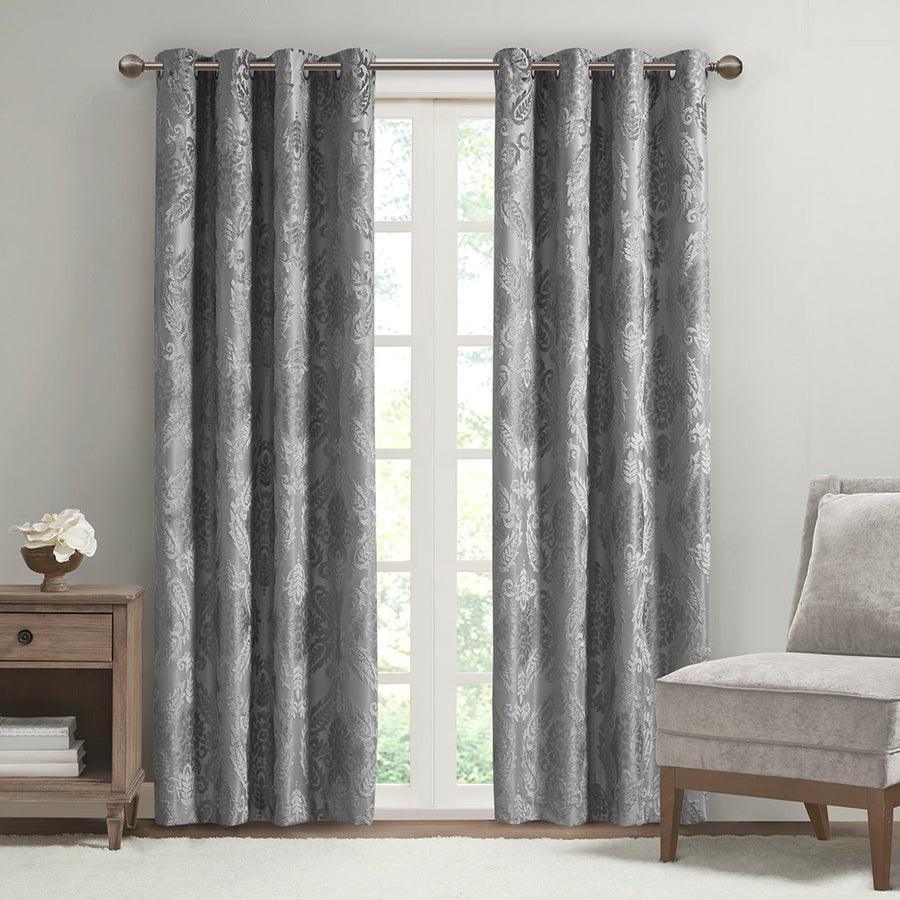 Olliix.com Curtains - Amelia Knitted Jacquard Paisley Total Grommet Top Curtain Panel Gray