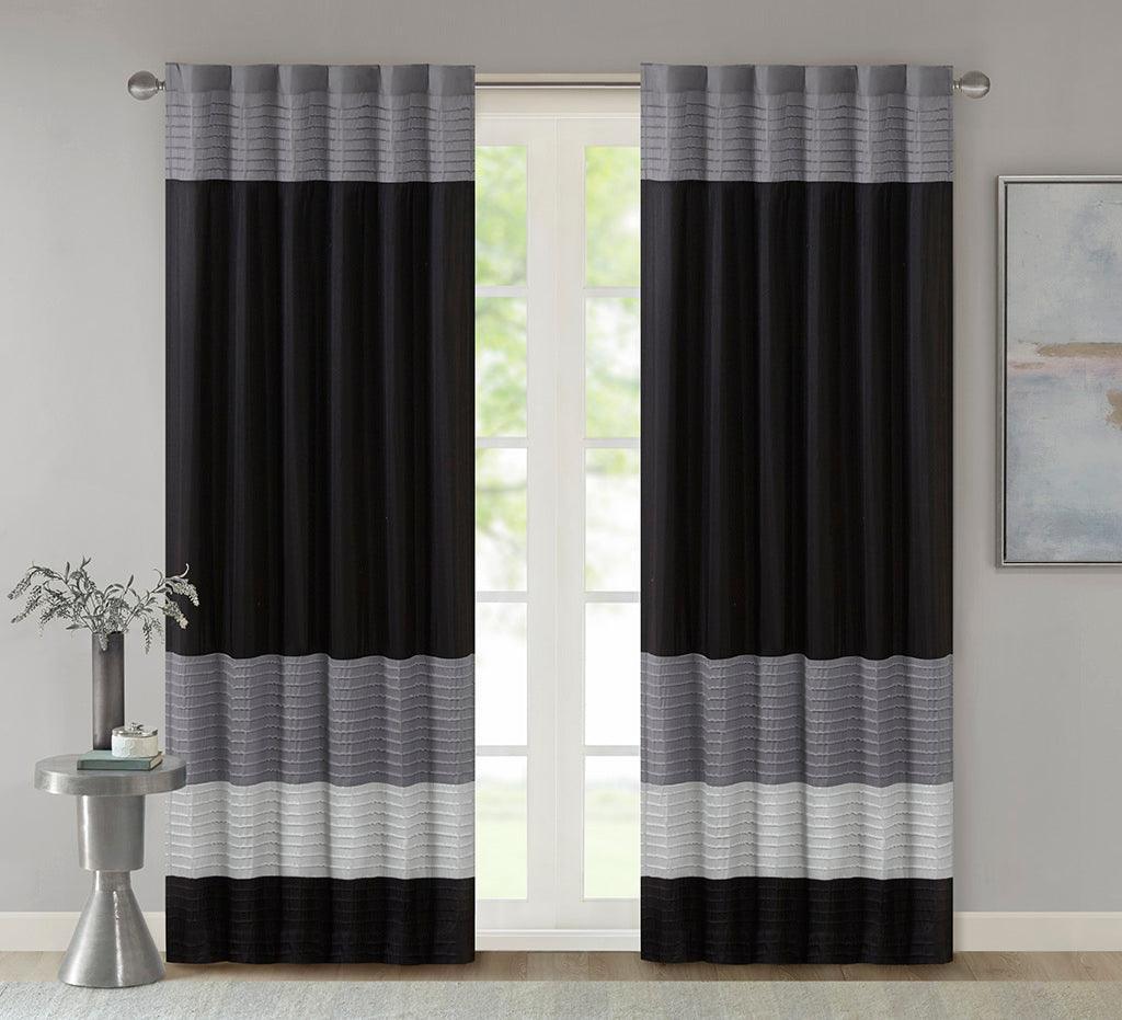 Olliix.com Curtains - Amherst 84" Polyoni Pintuck Window Panel Black