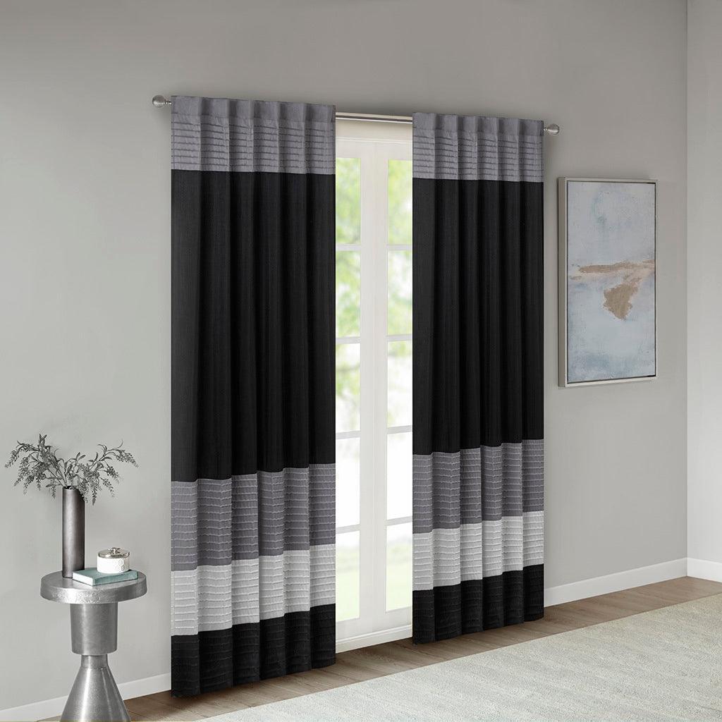 Olliix.com Curtains - Amherst 84" Polyoni Pintuck Window Panel Black