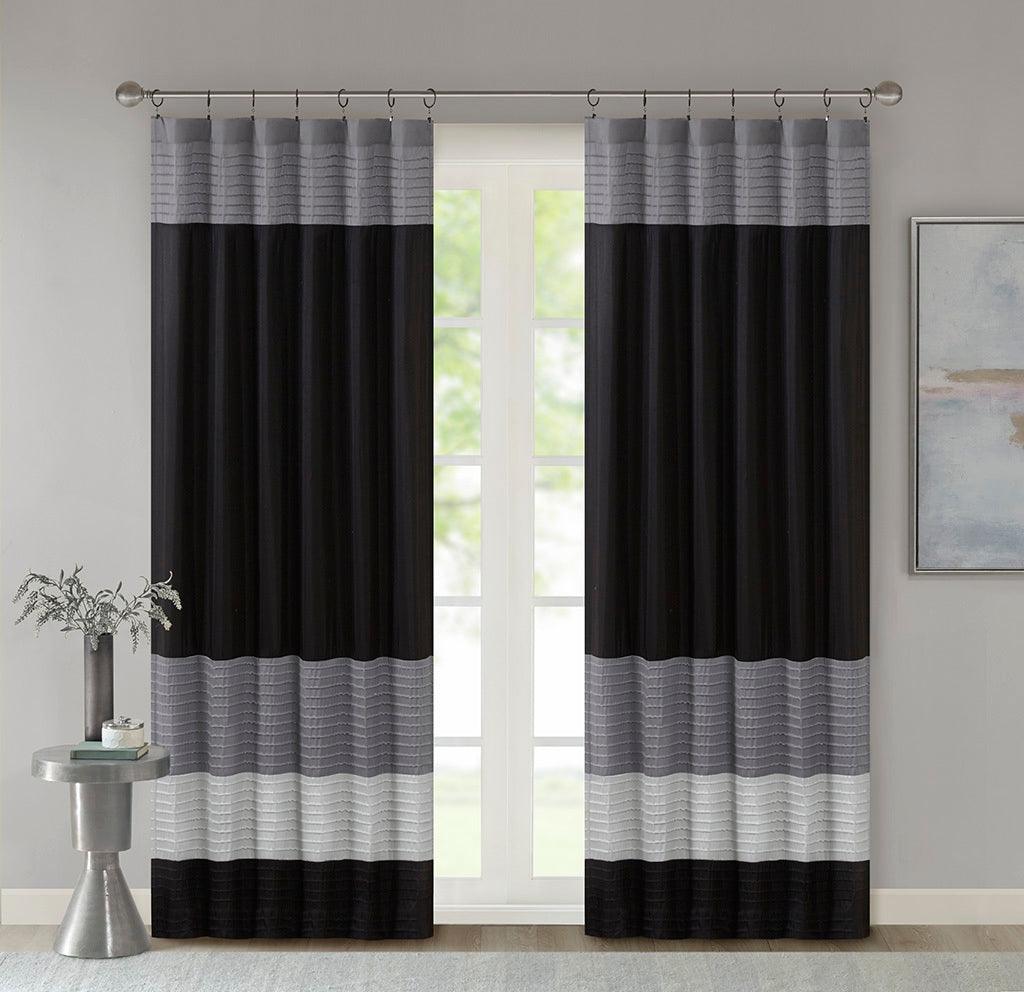 Olliix.com Curtains - Amherst 84" Polyoni Pintuck Window Panel Black