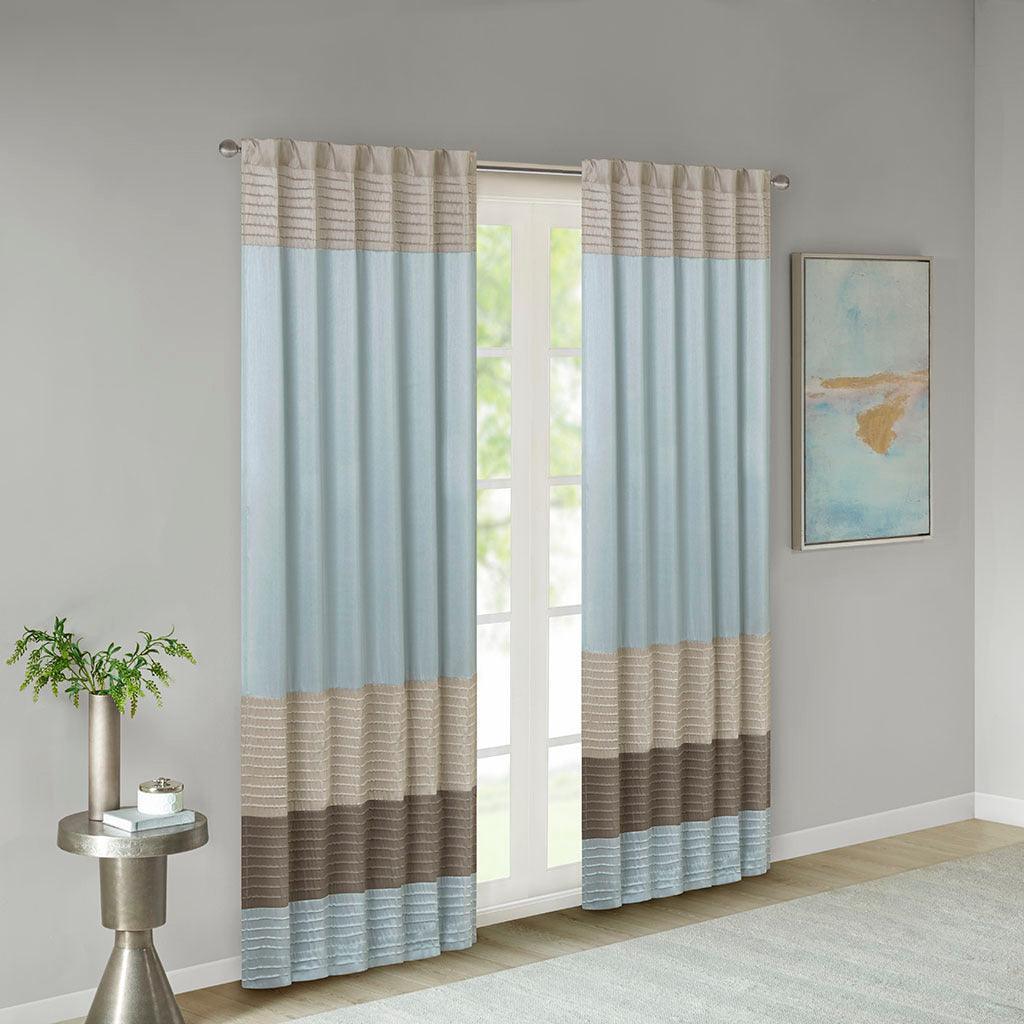 Olliix.com Curtains - Amherst 84" Polyoni Pintuck Window Panel Blue