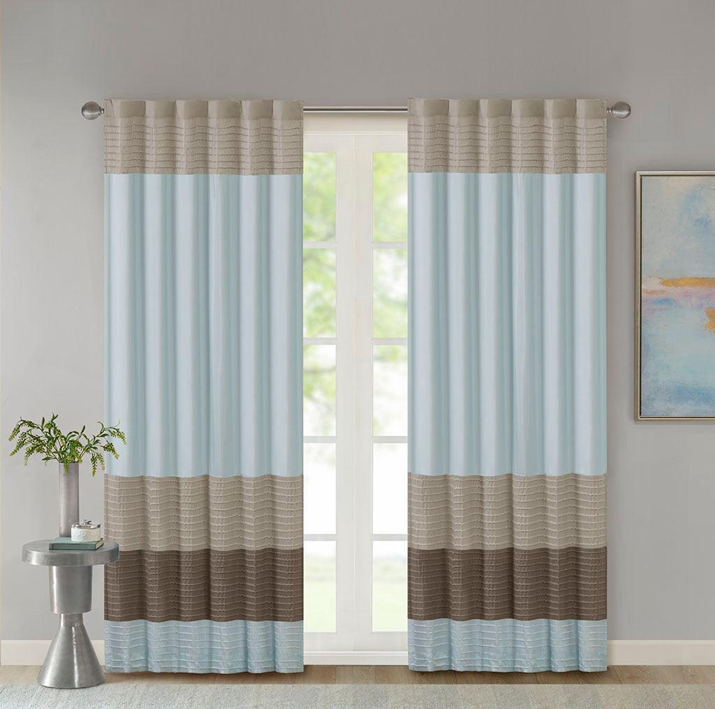 Olliix.com Curtains - Amherst 84" Polyoni Pintuck Window Panel Blue