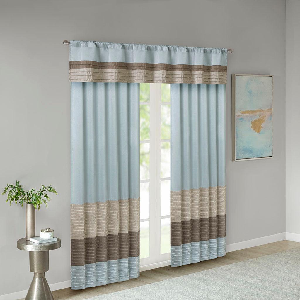 Olliix.com Curtains - Amherst 84" Polyoni Pintuck Window Panel Blue