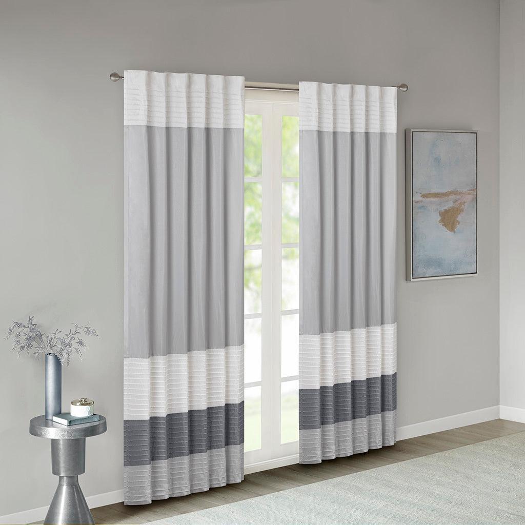 Olliix.com Curtains - Amherst 84" Polyoni Pintuck Window Panel Gray
