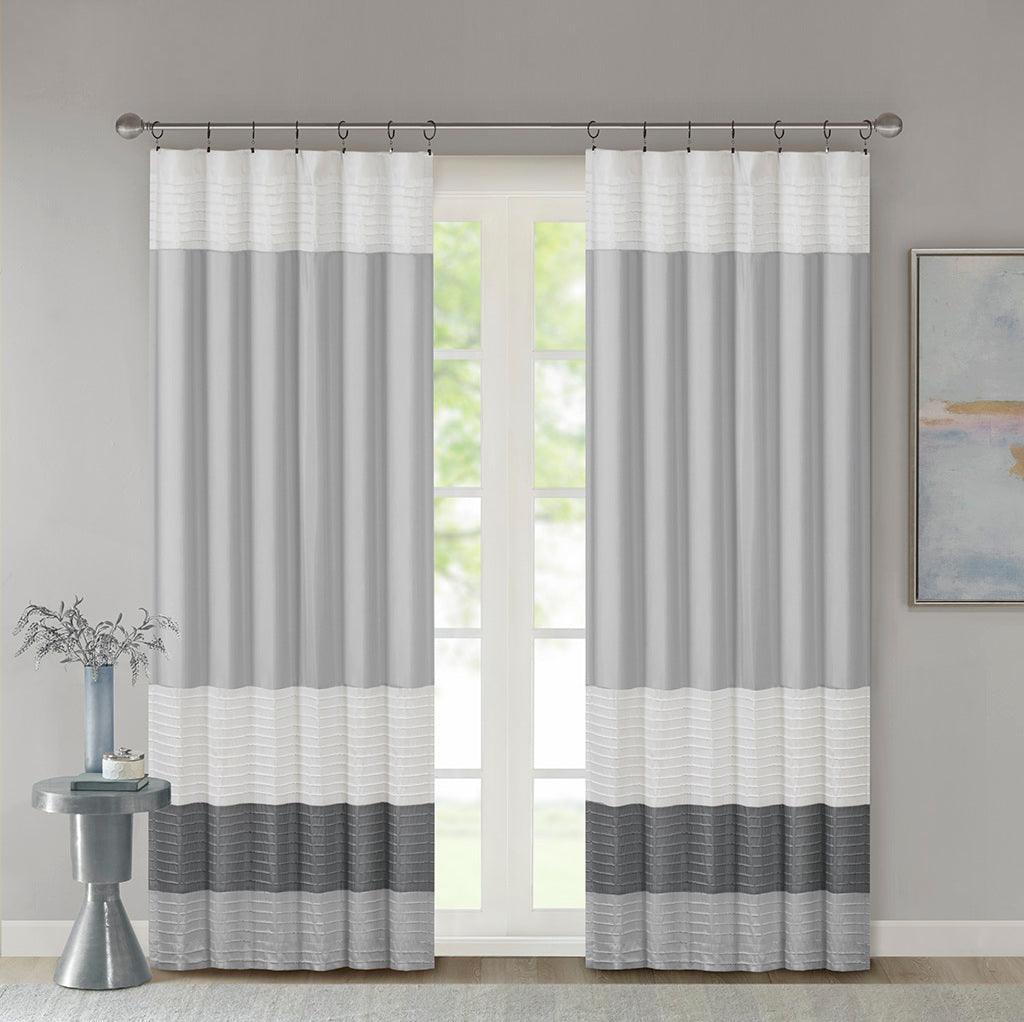 Olliix.com Curtains - Amherst 84" Polyoni Pintuck Window Panel Gray