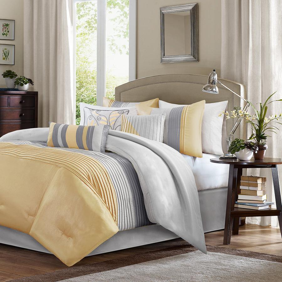 Olliix.com Comforters & Blankets - Amherst Casual 7 Piece Comforter Set Yellow King