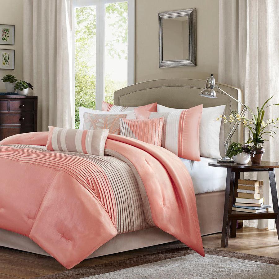 Olliix.com Comforters & Blankets - Amherst Coastal 7 Piece Comforter Set Coral Cal King