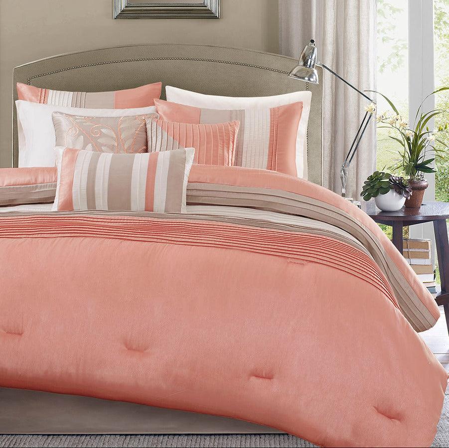 Olliix.com Comforters & Blankets - Amherst Coastal 7 Piece Comforter Set Coral Cal King