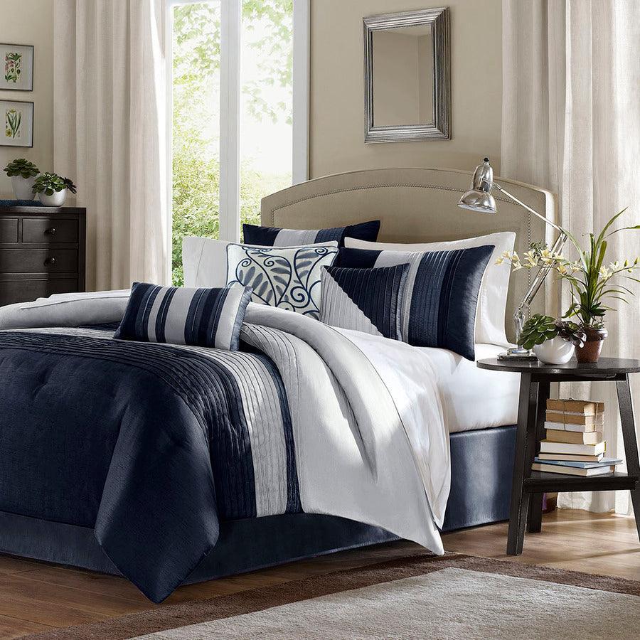 Olliix.com Comforters & Blankets - Amherst Coastal 7 Piece Comforter Set Navy Cal King