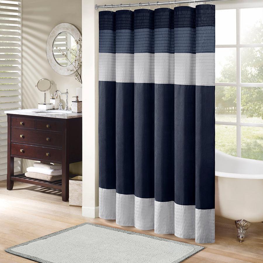 Olliix.com Shower Curtains - Amherst Faux Silk Shower Curtain Navy