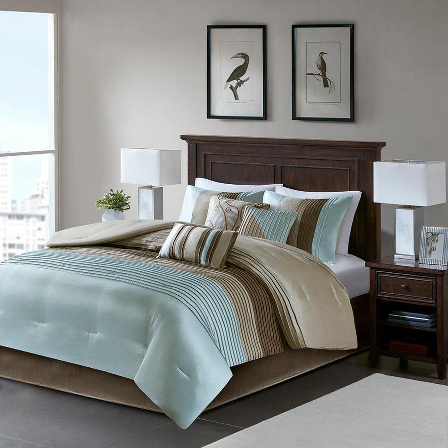 Olliix.com Comforters & Blankets - Amherst Global Inspired| 7 Piece Comforter Set Blue Cal King
