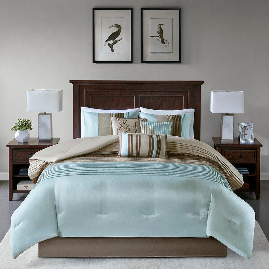 Olliix.com Comforters & Blankets - Amherst Global Inspired| 7 Piece Comforter Set Blue Cal King
