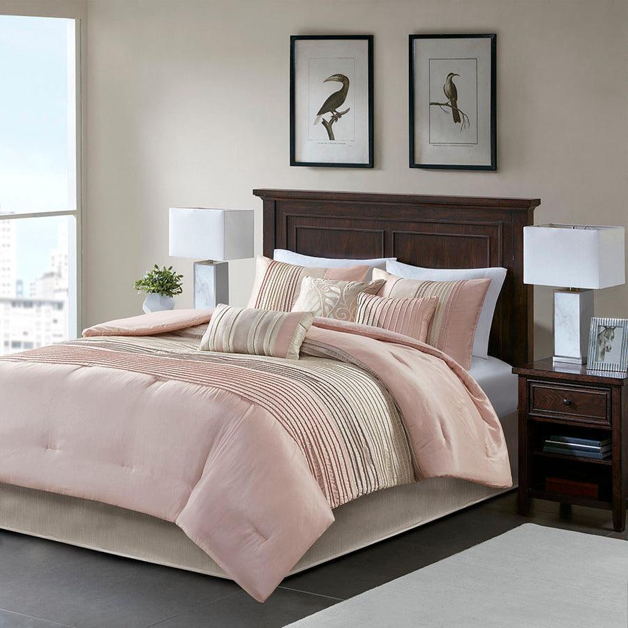 Olliix.com Comforters & Blankets - Amherst Queen 7 Piece Comforter Set Blush & Taupe