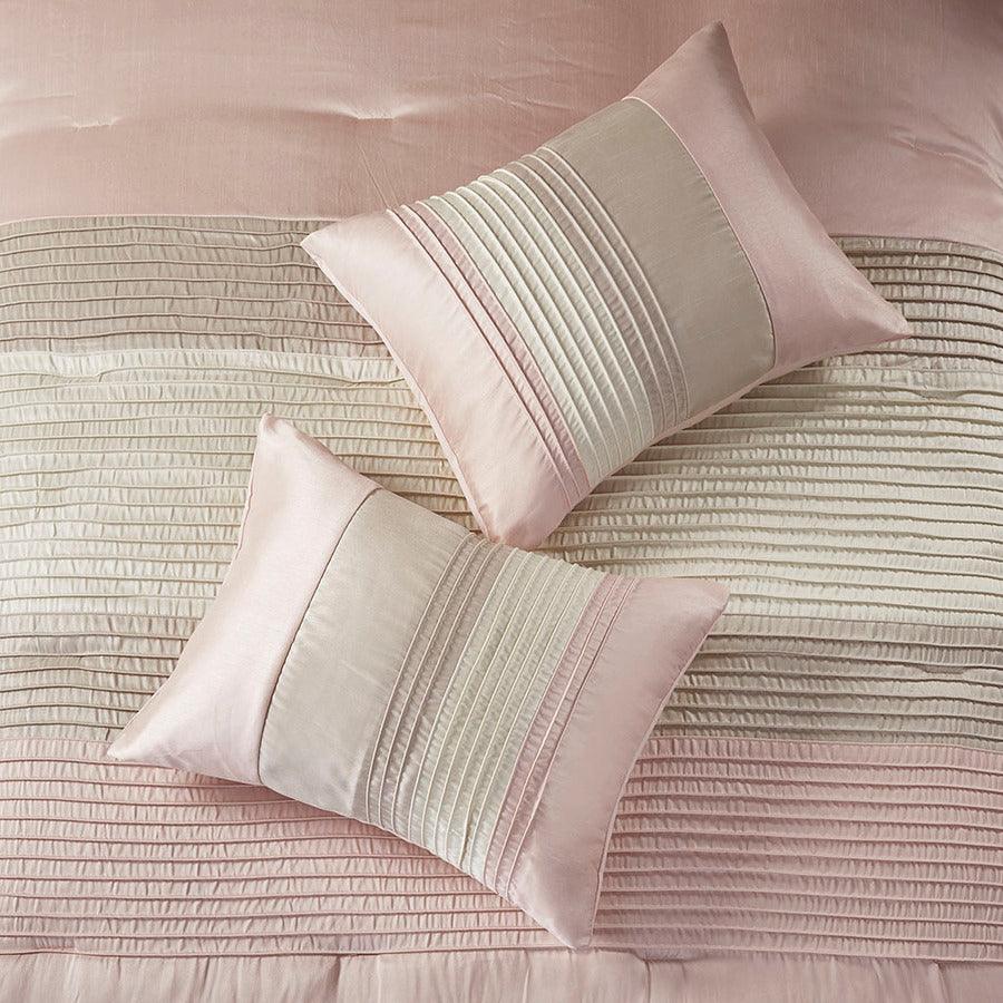 Olliix.com Comforters & Blankets - Amherst Queen 7 Piece Comforter Set Blush & Taupe