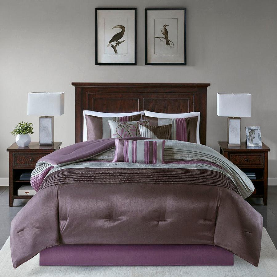Olliix.com Comforters & Blankets - Amherst Queen 7 Piece Comforter Set Purple