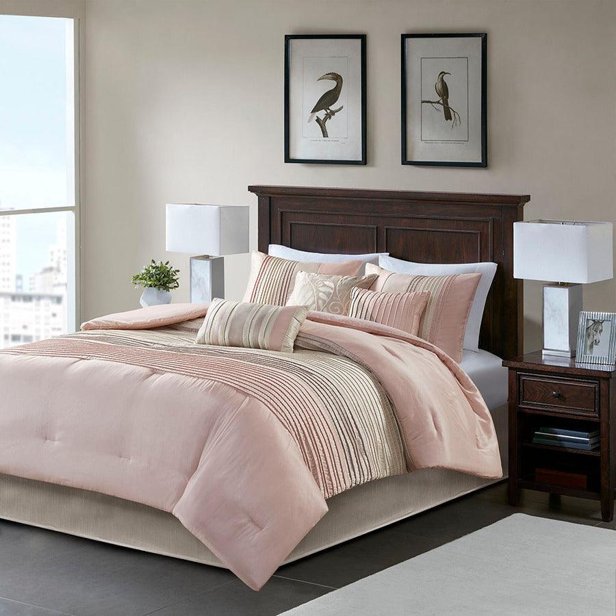 Olliix.com Comforters & Blankets - Amherst Transitional 7 Piece Comforter Set Blush | Taupe King