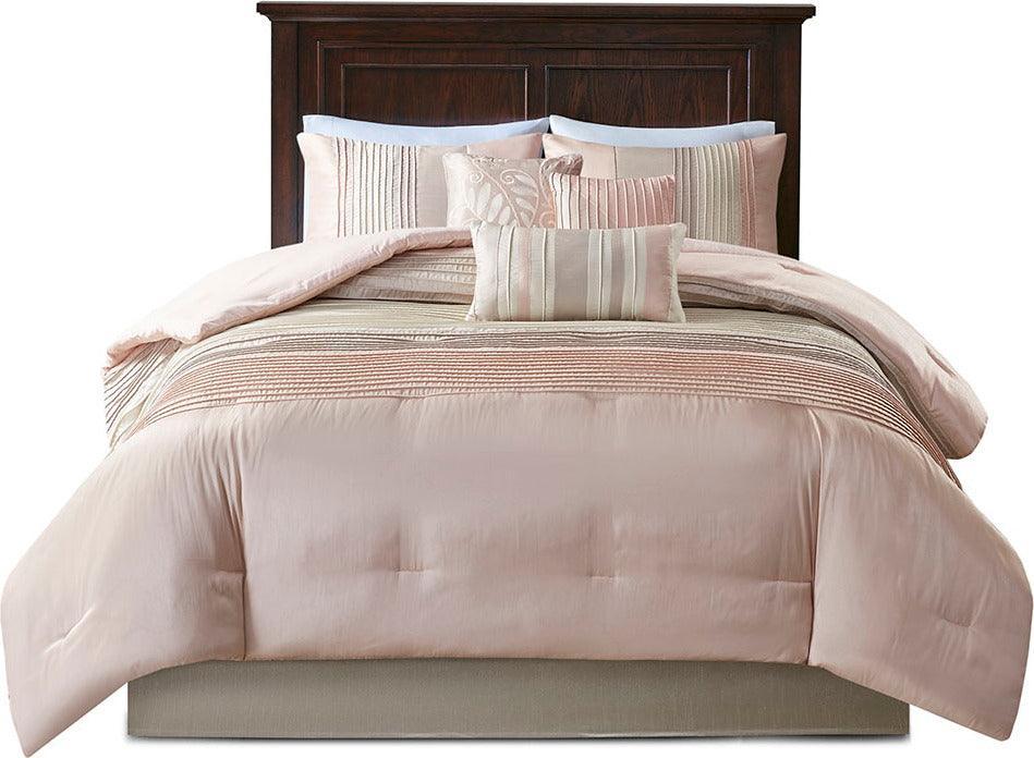 Olliix.com Comforters & Blankets - Amherst Transitional 7 Piece Comforter Set Blush | Taupe King