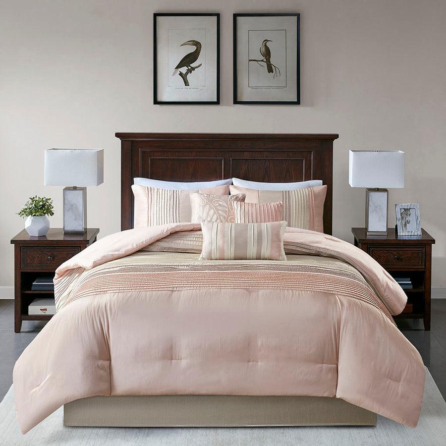 Olliix.com Comforters & Blankets - Amherst Transitional 7 Piece Comforter Set Blush | Taupe King