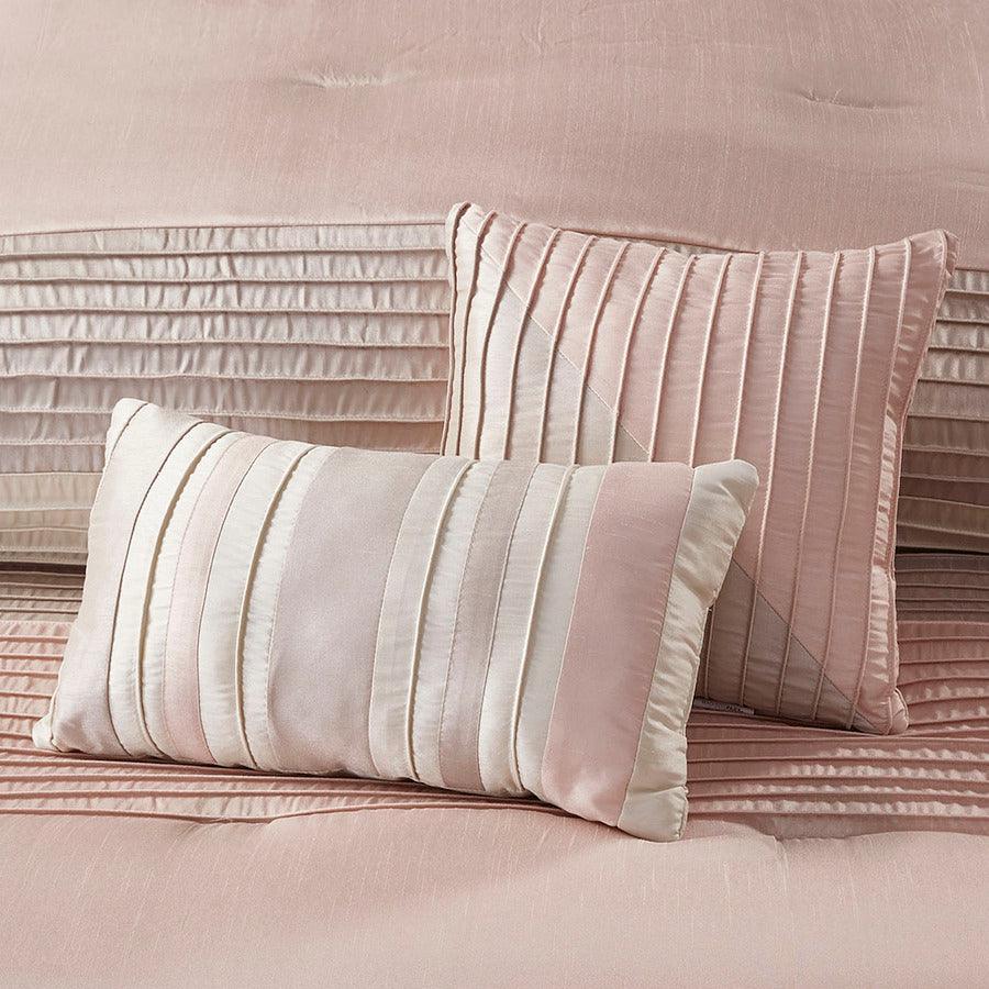 Olliix.com Comforters & Blankets - Amherst Transitional 7 Piece Comforter Set Blush | Taupe King