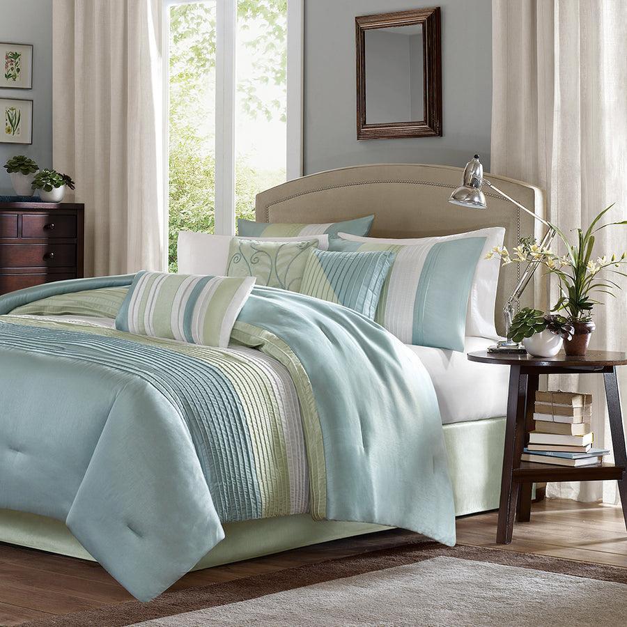 Olliix.com Comforters & Blankets - Amherst Transitional 7 Piece Comforter Set Green Queen