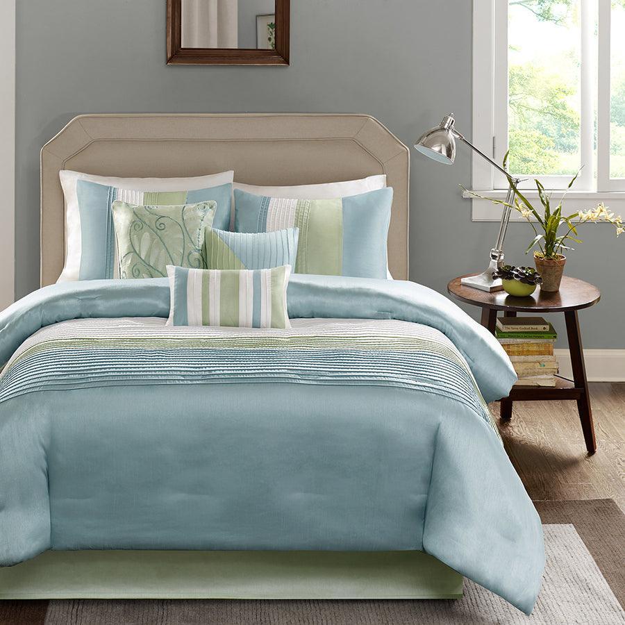 Olliix.com Comforters & Blankets - Amherst Transitional 7 Piece Comforter Set Green Queen