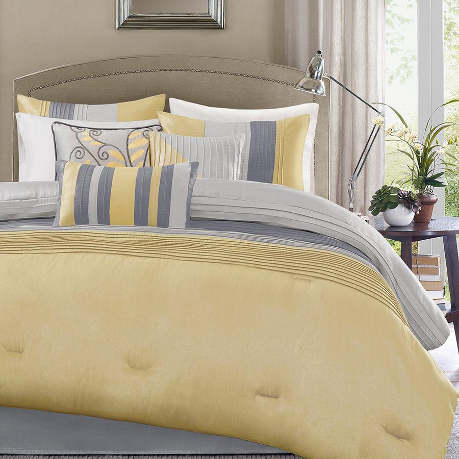 Olliix.com Comforters & Blankets - Amherst Transitional 7 Piece Comforter Set Yellow Cal King