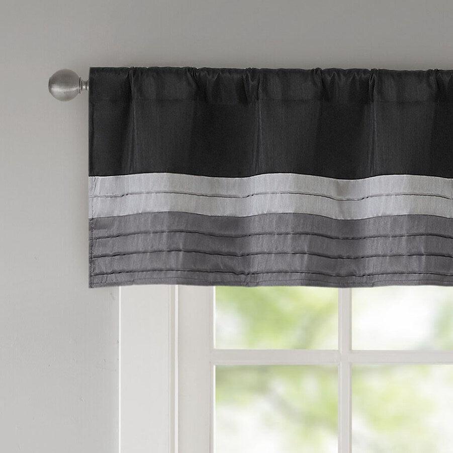 Olliix.com Curtains - Amherst Transitional Polyoni Pintuck Window Valance 50x18" Black