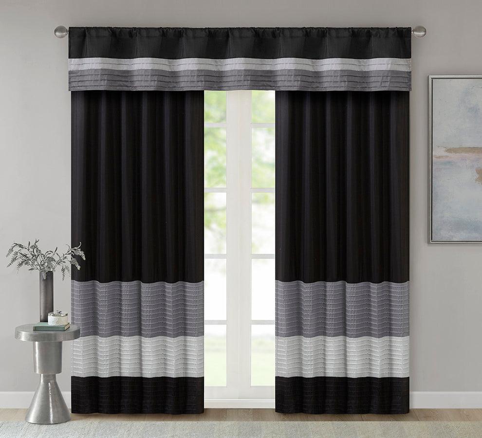 Olliix.com Curtains - Amherst Transitional Polyoni Pintuck Window Valance 50x18" Black