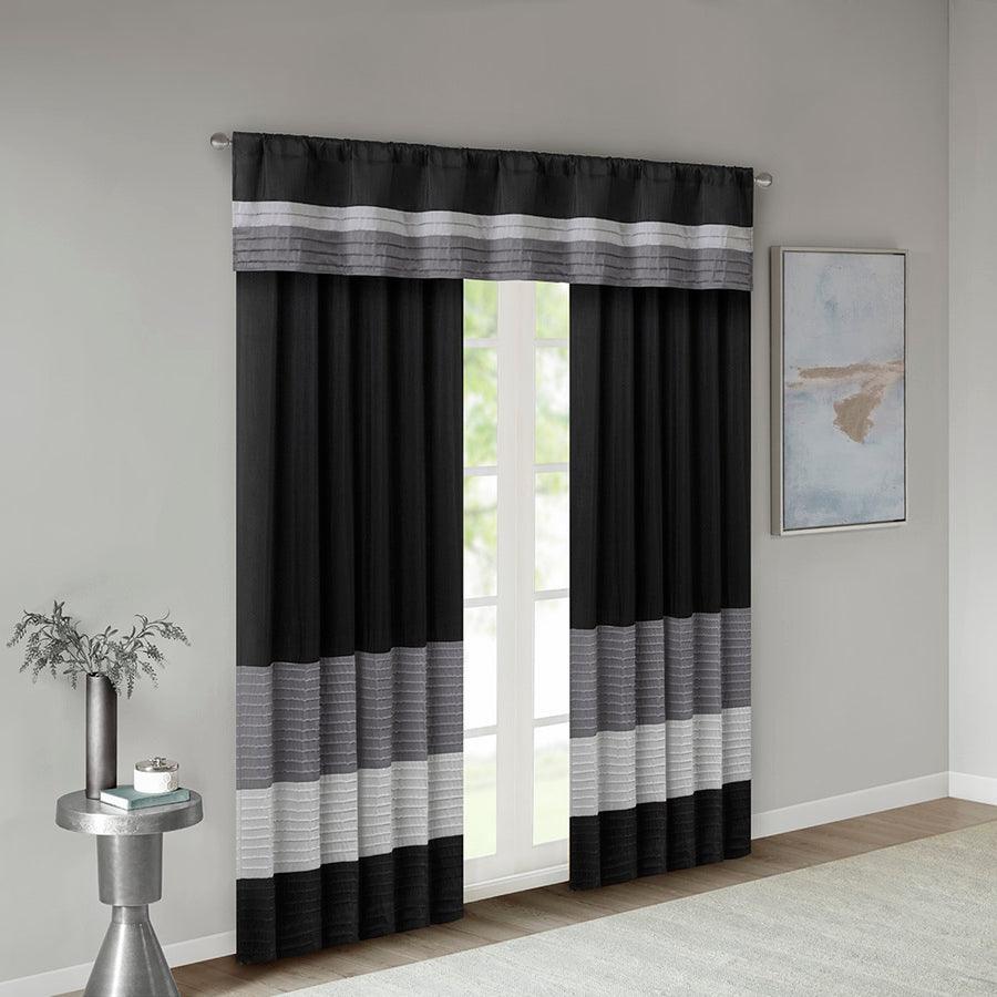 Olliix.com Curtains - Amherst Transitional Polyoni Pintuck Window Valance 50x18" Black