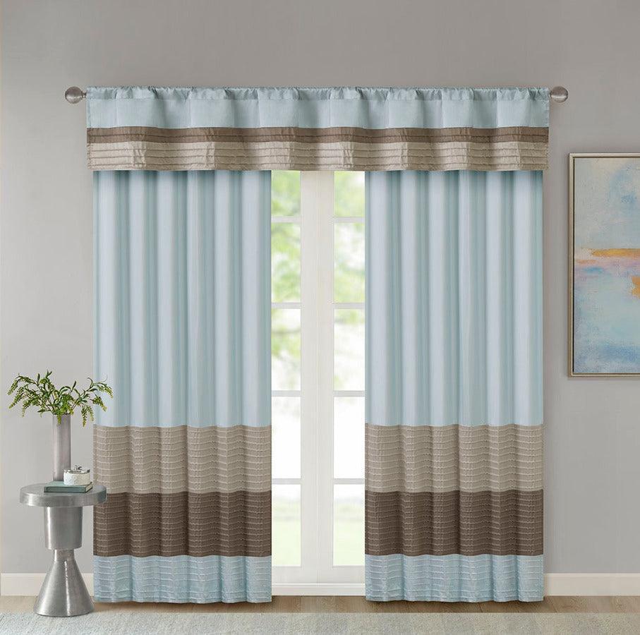 Olliix.com Curtains - Amherst Transitional Polyoni Pintuck Window Valance 50x18" Blue