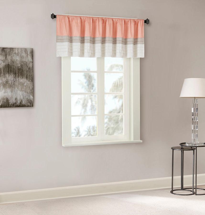 Olliix.com Curtains - Amherst Transitional Polyoni Pintuck Window Valance 50x18" Coral