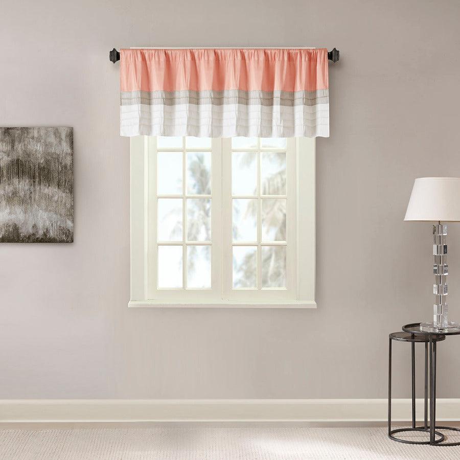 Olliix.com Curtains - Amherst Transitional Polyoni Pintuck Window Valance 50x18" Coral