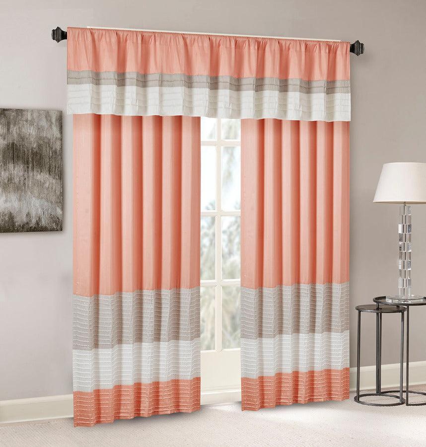 Olliix.com Curtains - Amherst Transitional Polyoni Pintuck Window Valance 50x18" Coral