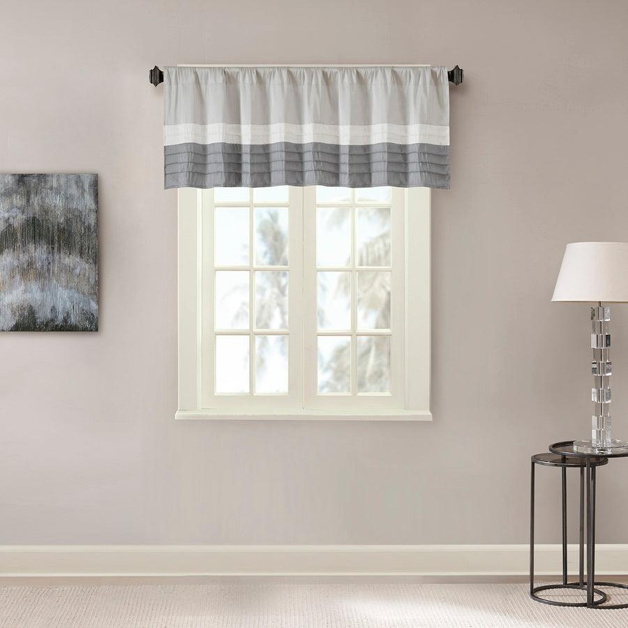 Olliix.com Curtains - Amherst Transitional Polyoni Pintuck Window Valance 50x18" Gray