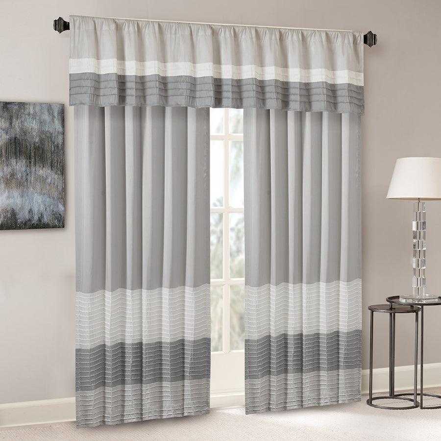 Olliix.com Curtains - Amherst Transitional Polyoni Pintuck Window Valance 50x18" Gray