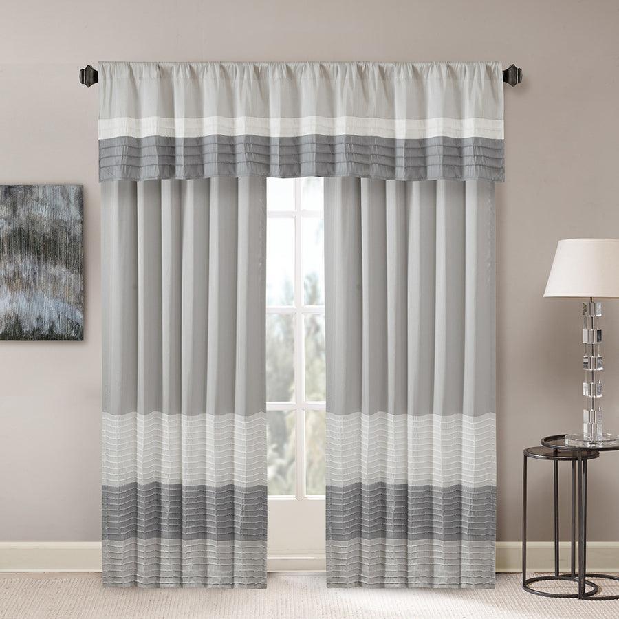 Olliix.com Curtains - Amherst Transitional Polyoni Pintuck Window Valance 50x18" Gray
