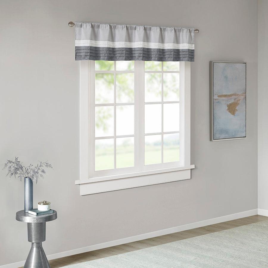 Olliix.com Curtains - Amherst Transitional Polyoni Pintuck Window Valance 50x18" Gray