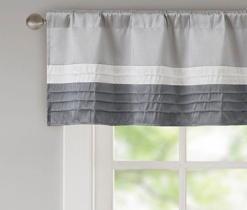 Olliix.com Curtains - Amherst Transitional Polyoni Pintuck Window Valance 50x18" Gray