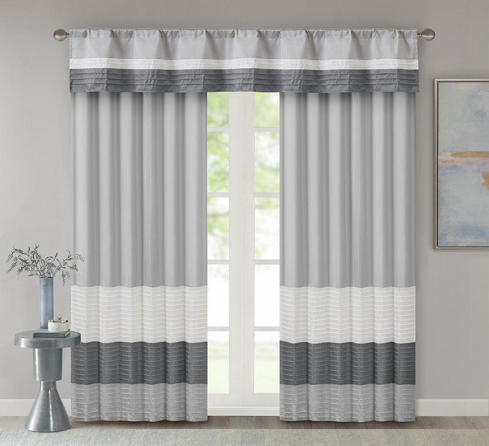 Olliix.com Curtains - Amherst Transitional Polyoni Pintuck Window Valance 50x18" Gray