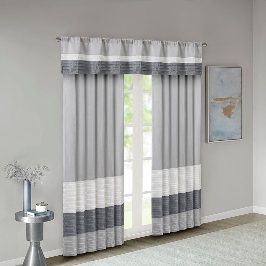 Olliix.com Curtains - Amherst Transitional Polyoni Pintuck Window Valance 50x18" Gray