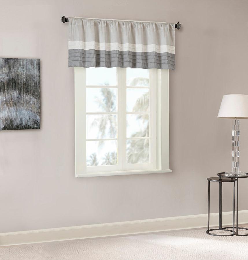 Olliix.com Curtains - Amherst Transitional Polyoni Pintuck Window Valance 50x18" Gray