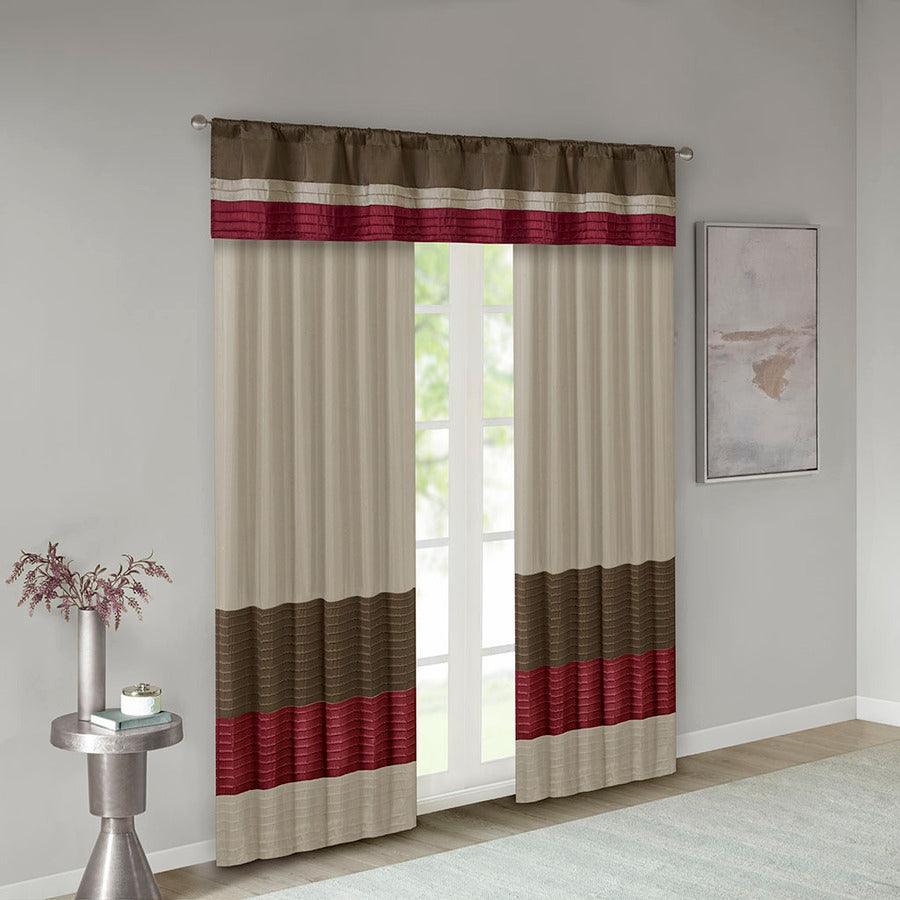 Olliix.com Curtains - Amherst Transitional Polyoni Pintuck Window Valance 50x18" Red