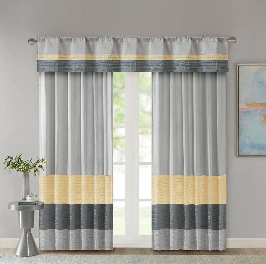 Olliix.com Curtains - Amherst Transitional Polyoni Pintuck Window Valance 50x18" Yellow