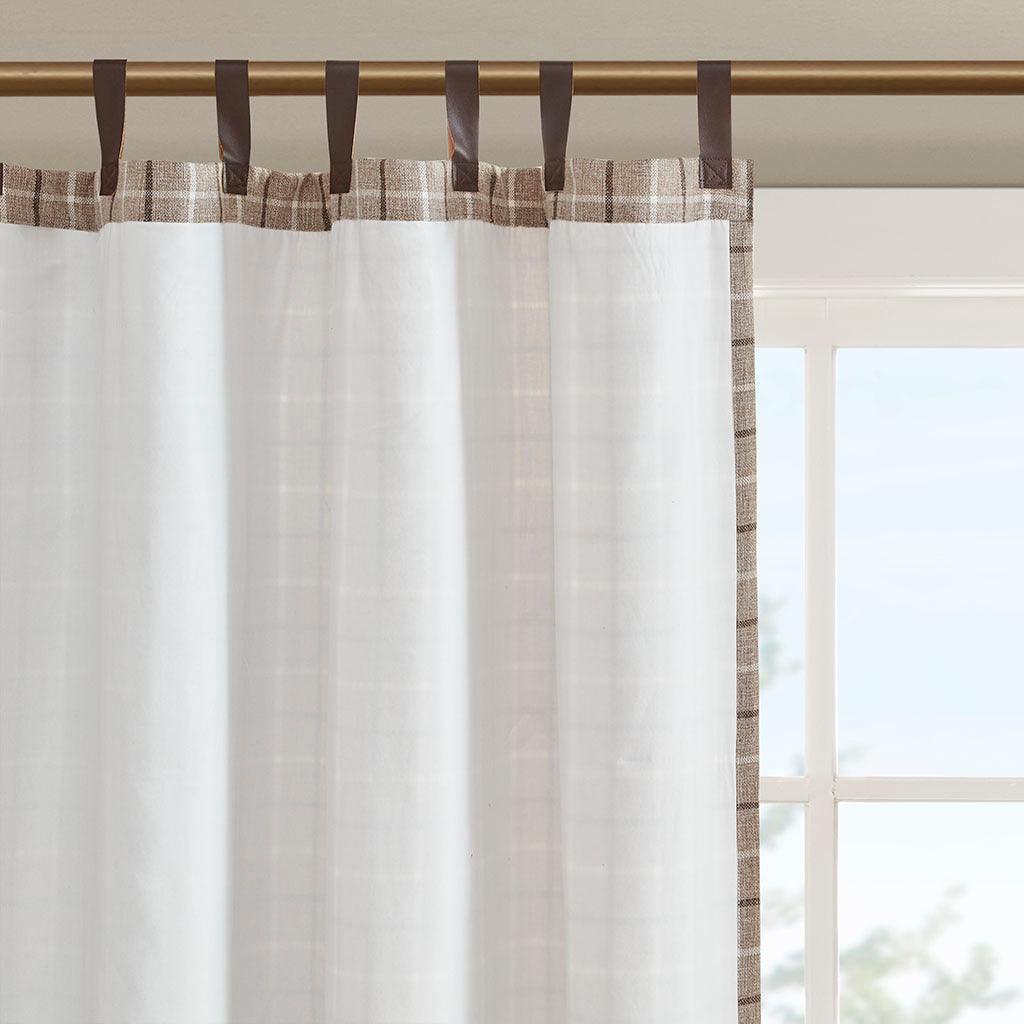 Olliix.com Curtains - Anaheim 84" Plaid Faux Leather Tab Top Panel with Fleece Lining Brown