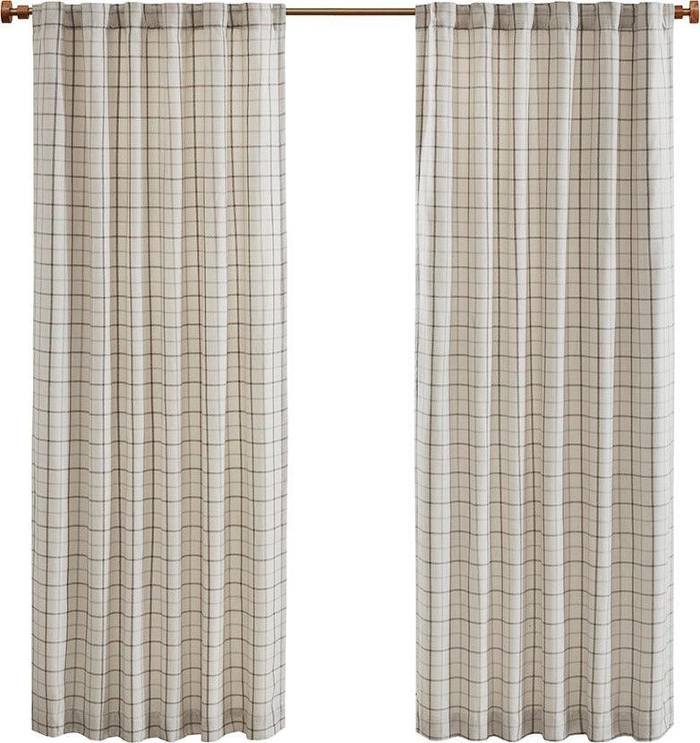 Olliix.com Curtains - Anaheim 84" Plaid Rod Pocket and Back Tab Panel with Fleece Lining Natural