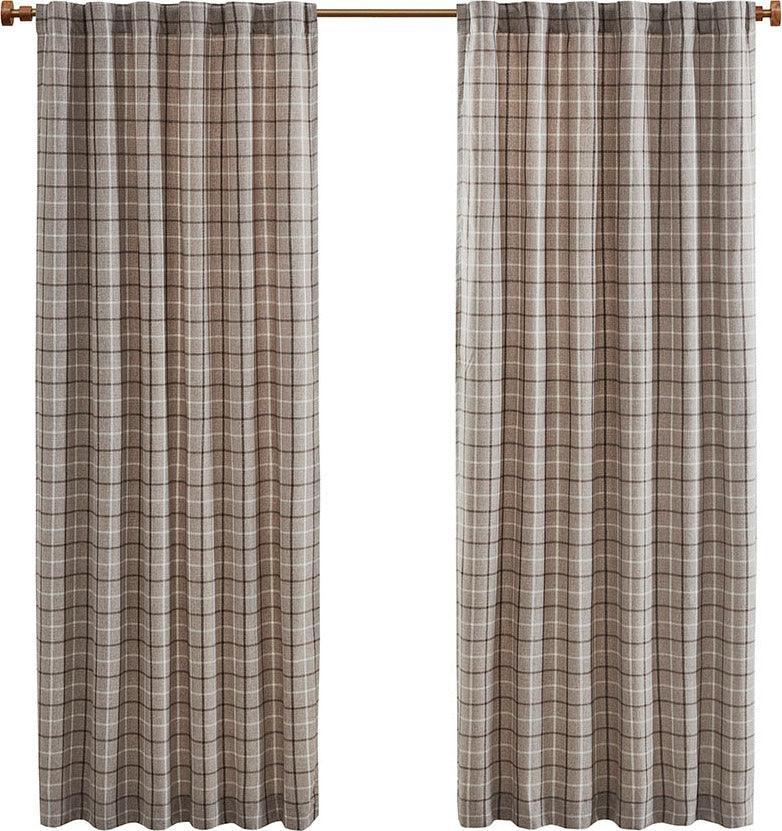 Olliix.com Curtains - Anaheim 95" Plaid Rod Pocket and Back Tab Panel with Fleece Lining Brown