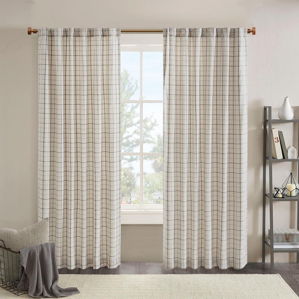 Olliix.com Curtains - Anaheim 95" Plaid Rod Pocket and Back Tab Panel with Fleece Lining Natural